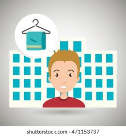 man hotel service building vector illustration design