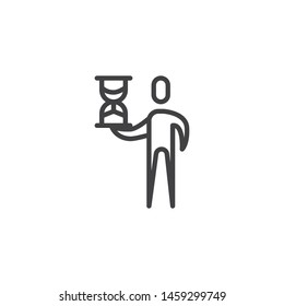 Man with hourglass line icon. linear style sign for mobile concept and web design. Human with sand clock outline vector icon. Time management symbol, logo illustration. Vector graphics