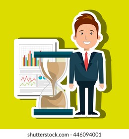 man with hourglass and statistics isolated icon design, vector illustration  graphic 