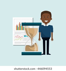 man with hourglass and statistics isolated icon design, vector illustration  graphic 