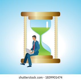 Man and hourglass. Vector illustration.