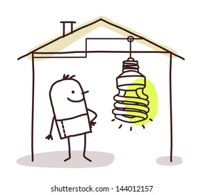 man in house and green light