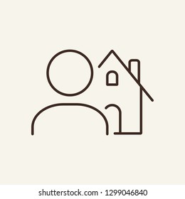 Man and house line icon. Person and cottage on white background. Vector illustration can be used for topics like house search, personal home