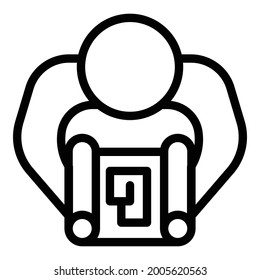Man and house scheme icon. Outline man and house scheme vector icon for web design isolated on white background