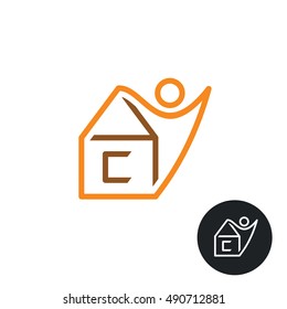 Man and house silhouette linear style logo