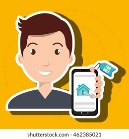 man house smartphone rent vector illustration graphic