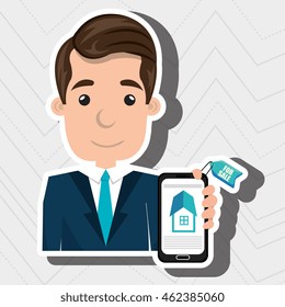 man house smartphone rent vector illustration graphic
