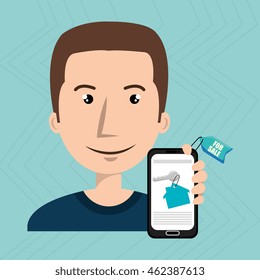 man house smartphone rent vector illustration graphic