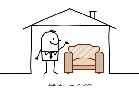 homem na casa e sofá