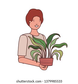 man with houseplant avatar character