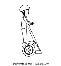 Man with hoverboard black and white
