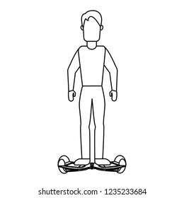 Man with hoverboard black and white