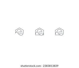 Man hug dog logo design template vector, line of pet logo design suitable for pet shop, store, cafe, business, hotel, veterinary clinic, Domestic animal vector illustration logotype, sign or symbol