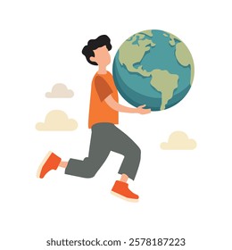 A man hug an earth vector illustration. Earth Day background. Earth vector illustration.