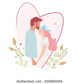 Man hug woman. Couple in love for Valentine's day concept. Cute cartoon vector illustration isolated on white background.