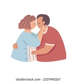 Man hug woman. Plus size and overweight Couple in love for Valentine's day concept. Hand drawn cartoon flat vector illustration isolated on white background.