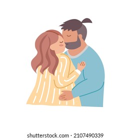 Man hug woman. Plus size and overweight Couple in love for Valentine's day concept. Hand drawn cartoon flat vector illustration isolated on white background.