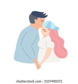 Man hug woman. Plus size and overweight Couple in love for Valentine's day concept. Hand drawn cartoon flat vector illustration isolated on white background.