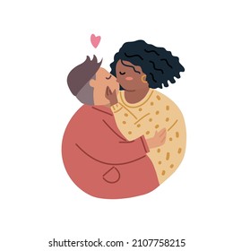 Man hug woman. Plus size and overweight Couple in love for Valentine's day concept. Hand drawn cartoon flat vector illustration isolated on white background.