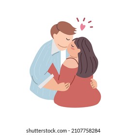 Man hug woman. Plus size and overweight Couple in love for Valentine's day concept. Hand drawn cartoon flat vector illustration isolated on white background.