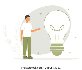 Man with huge lightbulb. Save energy concept
