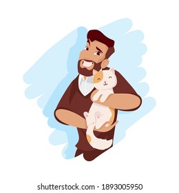 Man hugging cat mascot design, Pet animal nature and domestic theme Vector illustration