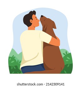 Man Hugging Dog with Love.