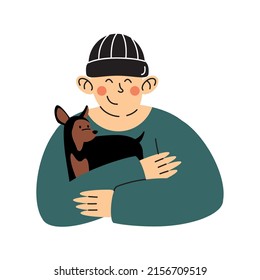 man hugging dog love characters