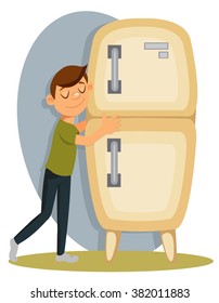 man hugging fridge