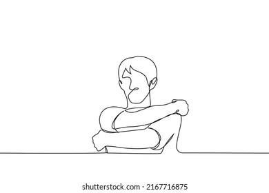 Man Hugging Himself - One Line Drawing Vector. Concept Self Help, Self Rescue, Self Reflection, Help Yourself