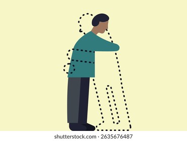 A man hugging invisible person, missing loved ones who is absent illustration