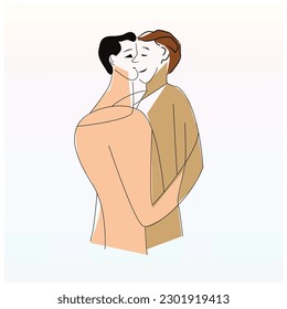 man hugging, pride month, diversity rainbow line art black white background