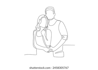 A man hugging a woman from behind. Dia dos namorados concept one-line drawing