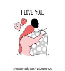 man hugging a women. couples hold hand together hand draw couple in love valentine illustration greeting card and poster
