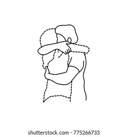 man hugs his transparent dashed line lover vector illustration sketch hand drawn with black lines isolated on white background