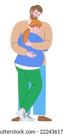 Man hugs pregnant woman. Married couple is expecting a baby. Planned pregnancy. Flat vector illustration, eps10