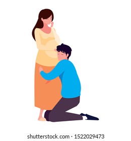 man hugs a pregnant woman - pregnancy and maternity vector illustration