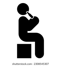 Man human drinking water alcohol beer from bottle sitting position icon black color vector illustration image flat style