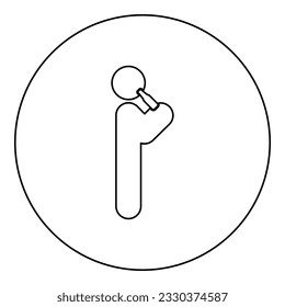 Man human drinking water alcohol beer from bottle standing position icon in circle round black color vector illustration image outline contour line thin style