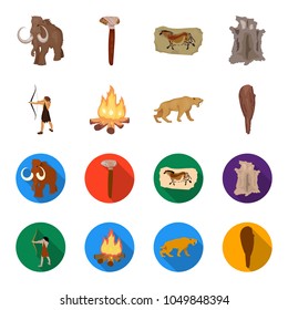 Man, hunter, onion, bonfire .Stone age set collection icons in cartoon,flat style vector symbol stock illustration web.