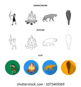 Man, hunter, onion, bonfire .Stone age set collection icons in flat,outline,monochrome style vector symbol stock illustration web.