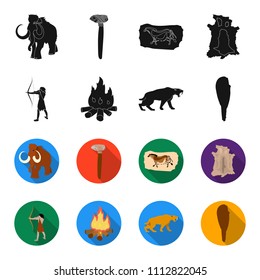 Man, hunter, onion, bonfire .Stone age set collection icons in black,flet style vector symbol stock illustration web.