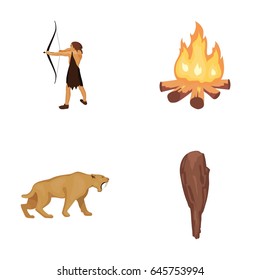 Man, hunter, onion, bonfire .Stone age set collection icons in cartoon style vector symbol stock illustration web.