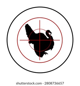 Man hunter sight sniper rifle aims at turkey male cock vector silhouette illustration isolated. Sport hunting wild animal target bird shape. Precise shoot targeting gobbler prey shadow. Hunt shooting.