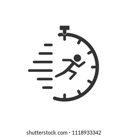 A man in a hurry is in the middle of the clock. Icon.
