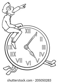 Man in a hurry, riding a clock, time management concept, vector illustration 