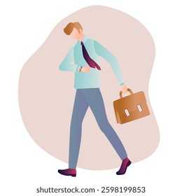 Man is hurry to the work. Structure and Organization Remote Office. Task and Project Management System. Electronic Document Management. Creative Coworking.