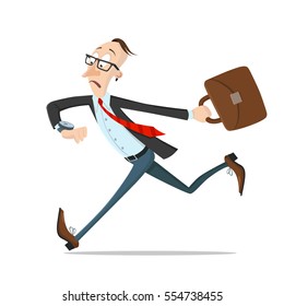 Man is in a hurry to work. Vector illustration.