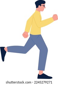 Man hurrying. Young guy running. Character rushing