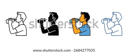 Man hydrating icon vector. Stay Hydrated Set with Dynamic Man Drinking Fresh Water from Bottle symbol. vector illustration.